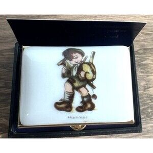 Vintage 1984 Hummel Trinket Pillbox Sewing Kit Glazed Porcelain Top 1”X1.5”X1”